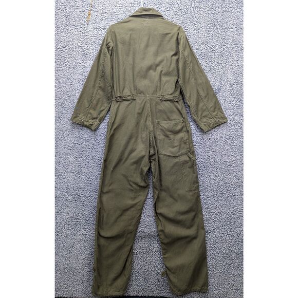 VTG US Military Cotton Sateen Coveralls Mens S Distressed Paint Splatter Green - Picture 2 of 14